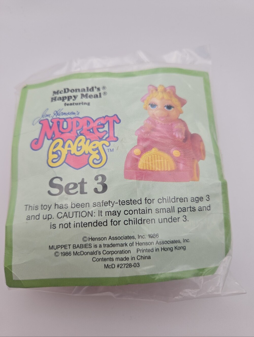 Vintage 1986 McDonald's Muppet Babies Baby Piggy Car Happy Meal Toy Sealed Set 3